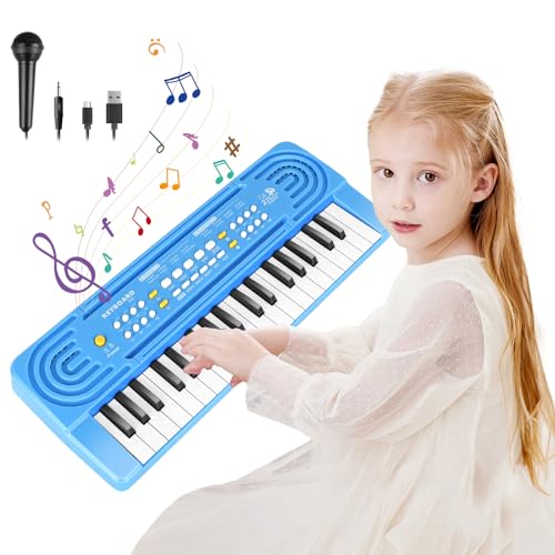 m zimoon Teclado Piano para Niños, 37 Teclas Piano Electrico Infantil con Micrófono, Piano Musical Portátiles Educativos Niños Cumpleaños Juguetes para 3 4 5 6 Años Niñas Niños ( Azul )