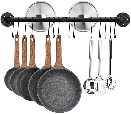 Toplife Estante organizador de utensilios y sartenes de pared para cocina con 14 ganchos, 80 Cm Negro