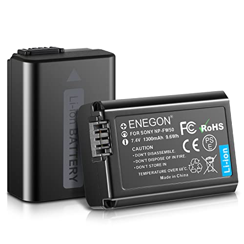 ENEGON 2x1300mAh NP-FW50 Recargable Li-Ion Batería para Sony NEX 3/5/7 Series, SLT-A Series, Alpha a3000,a55, a5000, a5100, a6000,a6100,a6300,a6400,a6500, a7/a7II/a7s/ a7sII/a7r/a7rII, rx10, rx10II