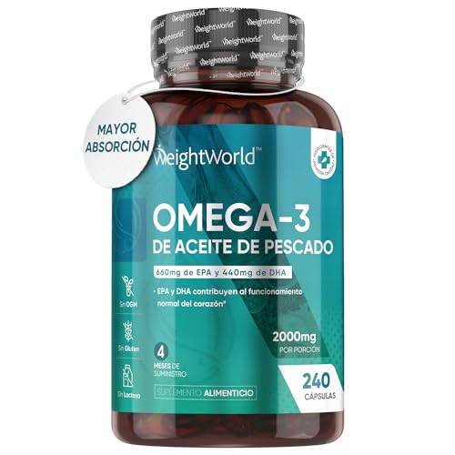 Omega 3 Cápsulas de Alta Potencia 2000mg, Aceite de Pescado Puro 240 Cápsulas - 660mg de EPA + 440mg DHA, 4 Meses de Suministro de Perlas de Omega-3, Ácidos Grasos de Alta Absorción