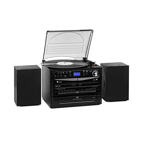 auna 388-DAB+ - Equipo de música, Minicadenas de música con Reproductor de vinilos, Equipo de música para casa con Bluetooth, Radio FM y Dab+, MP3, Display LCD, USB, SD, Mando a Distancia, Negro