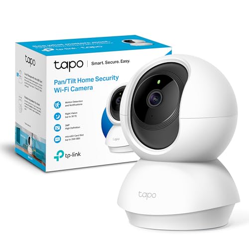 TP-Link Tapo C210 - Cámara IP WiFi 360° Cámara de Vigilancia 2K (3MP),Visión nocturna Admite tarjeta SD hasta 512 GB, Detección y seguimiento de movimiento, Control Remoto, Compatible con Alexa
