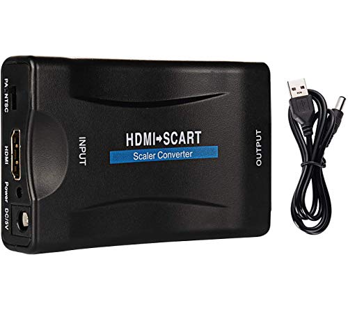Yizhet HDMI a SCART Convertidor, Adaptador de HDMI a Euroconector Video HDMI 1080P Convertidor CVBS Input para PS3 PS4 VCR DVD BLU-Ray Sky HD