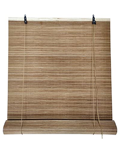 Estores de Bambú Cortina de Madera Natural Reforzado | Persiana Enrollable para Ventanas Reforzado para Interior y Exterior (150x200cm, Marron Oscuro)