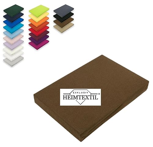 Exklusiv heimtextil - Sábana bajera ajustable de punto de algodón con contorno elástico, marrón chocolate, 90 - 100 x 200 cm