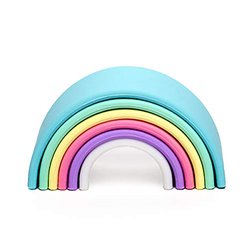 ARCO IRIS COLORES PASTEL, Dëna, arco iris de juguete apilable de silicona, juguete para bebé o niños Montessori