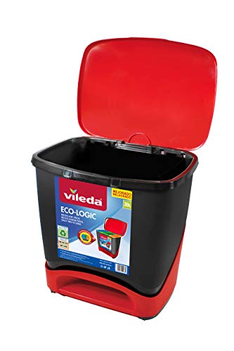 Vileda Eco-Logic - Cubo de basura ecológico especial para reciclaje, múltiples combinaciones, capacidad de 39 litros, sin separadores, color rojo y negro