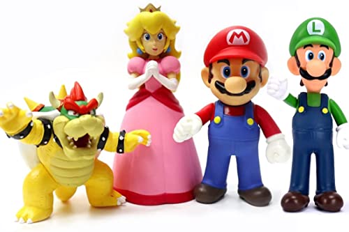 4pcs/Set Super Mario Toys - Mario & Bowser & Princess Peach - Figura de acción Modelo 10 cm Colección RARA
