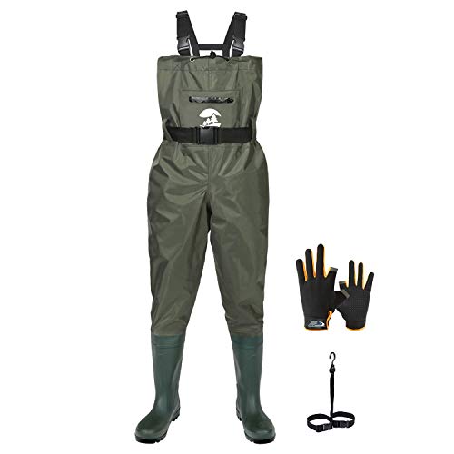 SaphiRose PONCHO Vadeador de Pesca Pantalones con Botas Impermeable para Hombre Mujer Waders Transpirables Verde Oscuro Talla 44