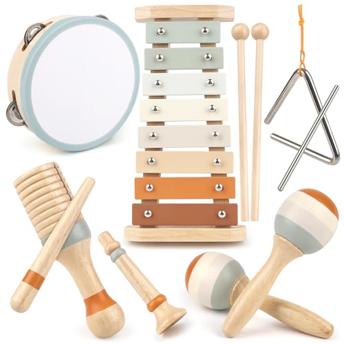 Juguetes niños Instrumentos Musicales Juguetes Madera para Bebes Xilófono Tambor Juguetes Montessori 3 Años, Desarrollo Educativo Juguetes Musicales