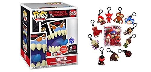 Morphing Into A Dangerous Bite Exclusive Dungeons and Dragons Funko Pop! Bundle Store Exclusive Jumbo Mimic with D20 845 + Dungeons & Dragons Collectors Figural Bag Clip Series 1 (2 Pack)