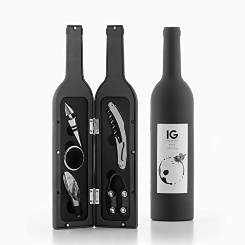 InnovaGoods® Juegos de accesorios para vino 2en1, elegante estuche con tablero de ajedrez, Incluye sacacorchos, tapón dosificador, 32 piezas de ajedrez, acabado en madera.