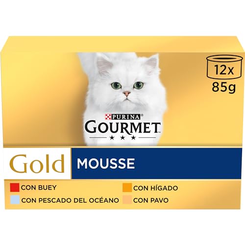 Purina Gourmet Gold Mousse, Comida Húmeda para Gato Pack Surtido, 8 Packs de 12 latas de 85g - 96 latas