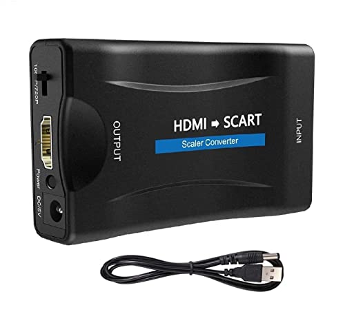 HDMI SCART Convertidor HDMI a SCART Tihokile Adaptador de HDMI a Euroconector Salida Euroconector Entrada HDMI Compatible Formatos PAL/NTSC para HDTV STB VHS Xbox PS4 DVD PC CR