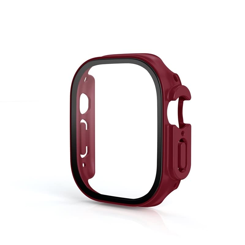 GIKOS Cristal + cubierta para Apple Watch Ultra funda 49 mm parachoques templado protector de pantalla pulsera Apple Watch accesorios (color: rojo vino 14, tamaño: 49 mm)