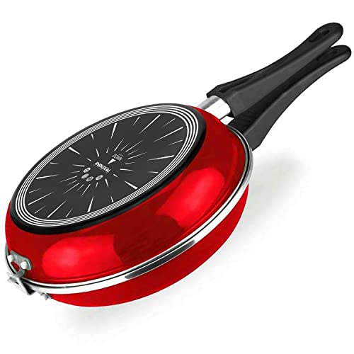 VITREX ® Marseille Duo sartén doble para tortillas, omeletera, Ø 24 cm, color rojo, antiadherente doble capa, acero vitrificado, para todo tipo de cocinas, incluido inducción, apta para lavavajillas
