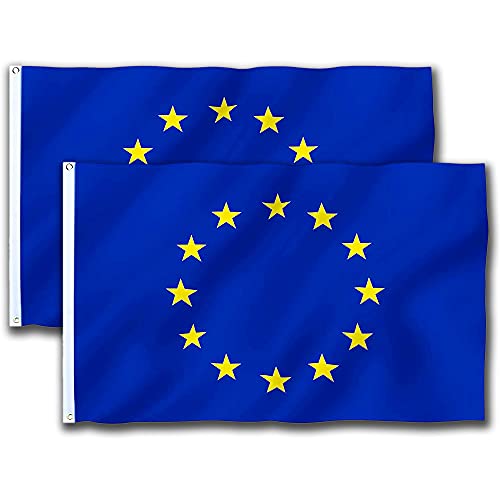 2 piezas 90 x 150 cm Banderas de Europa con 2 ojales de metal duradero Bandera de Europa resistente a la intemperie Bandera EU Clásica Conferencia/Jardino/Parada Bandera Unión Europea