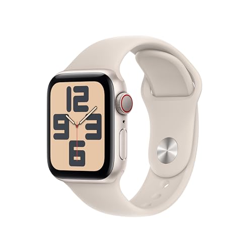 Apple Watch SE de 2.ª generación, 2023 [GPS + Cellular] Smartwatch con Caja de Aluminio en Blanco Estrella de 40 mm y Correa Deportiva Blanco Estrella - Talla S/M. Monitor de entreno y sueño