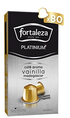Café Fortaleza Platinium - Cápsulas Compatibles con Nespresso, de Aluminio, Café con Aroma Vainilla Madagascar, 100% Arábica, Tueste Natural, Pack 8x10 - Total 80 uds
