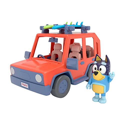 Bluey – Family Cruiser, Caravana Familiar del Perrito Azul de la Televisión, Vehículo de Vacaciones, Coce de Juguete con 2 Tablas de Surf como Accesorios y Una Figurita articulada, Famosa (Bly03000)