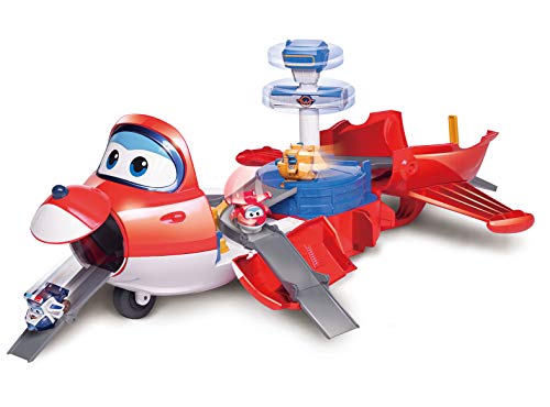 Super Wings Playset Jett's Takeoff Tower + Jett Pop Transforming Tiger - avión de Juguete y Robot Transformador Pop de la Serie de animación, Juguetes para niños a Partir de 3 años.