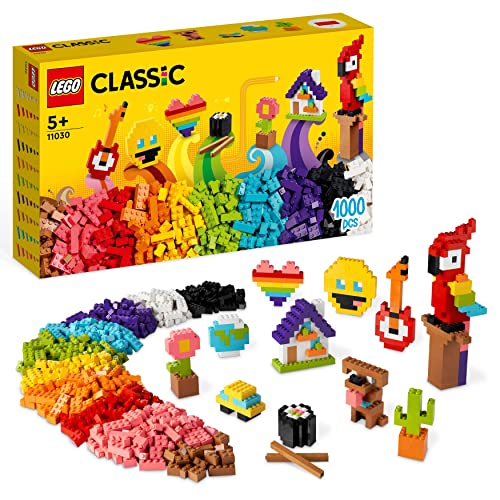 LEGO Classic Ladrillos a Montones, Juguete de Construcción, Coche, Casa, Emoji, Loro, Flores y Más, Regalo para Niños y Niñas de 5 Años o Más 11030