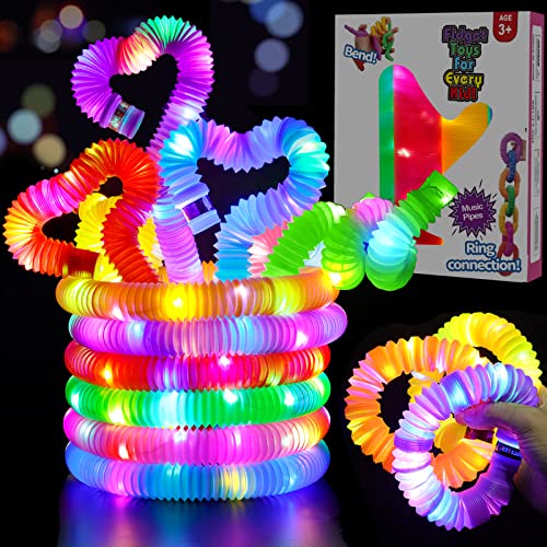 Frasheng Mini Tubos Pop Juguetes Sensoriales, 12pcs Tubo Pop Luminoso Tubo Elástico Multicolor Juguete Educativo,para Aliviar el Estrés TDAH Juguetes Creativos, para niños y niñas
