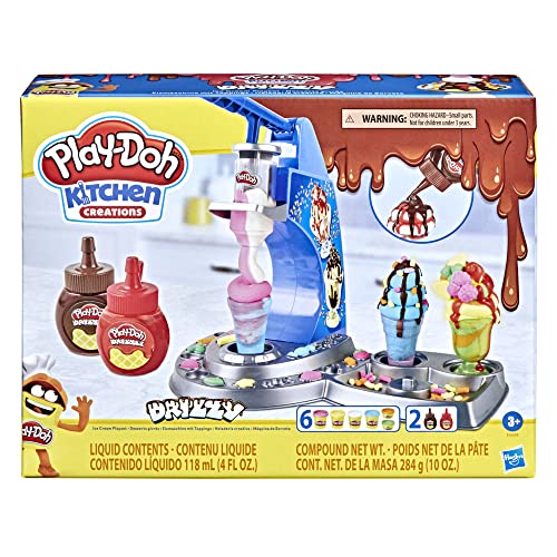 Play-Doh- Ice Cream Playset Kitchen Creations Drizzy-Postres esmerilados, Incluye Drizzle y 6 Colores de Pasta tóxica, Sencillo, Multicolor, Medium (Hasbro 5010993911608)