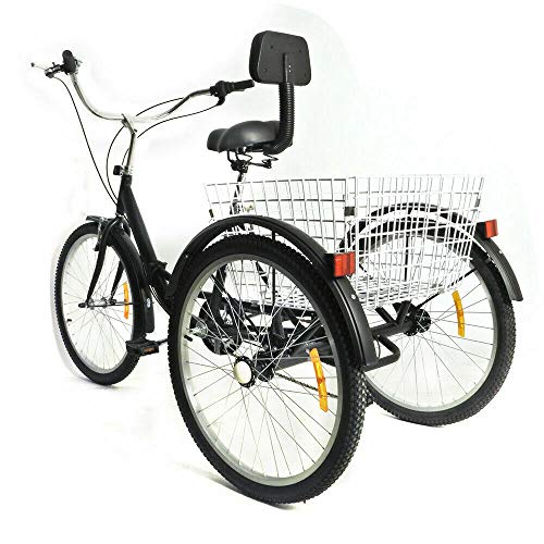 Futchoy Triciclo plegable de 24 pulgadas, 7 marchas, bicicleta urbana de 3 ruedas con cesta y respaldo, para adultos, para la compra, color negro