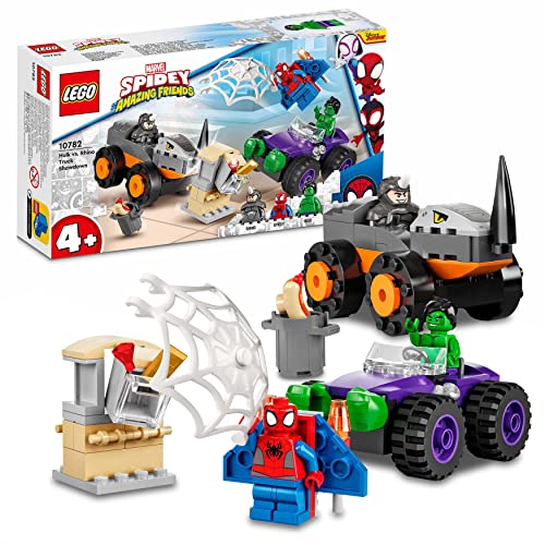 LEGO 10782 Marvel Spidey y Su Superequipo Camiones de Combate de Hulk y Rino, Juguete para Niños y Niñas de 4 Años