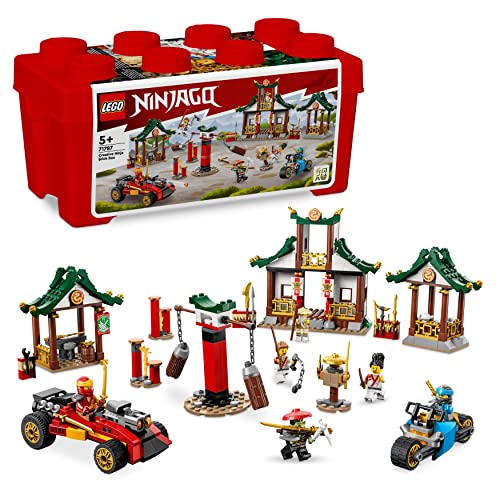 LEGO 71787 Ninjago Caja Ninja de Ladrillos Creativos para Almacenamiento de Juguetes, Coche, Moto Ninja, Dojo y 6 Mini Figuras para Niños de 5 Años o Más