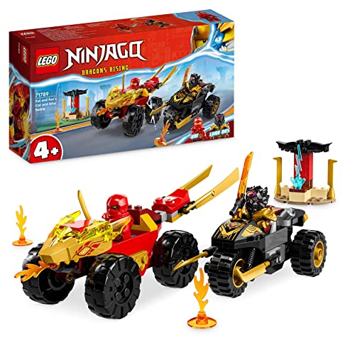 LEGO 71789 Ninjago Batalla de Coches y Motos de Kai y RAS, Juguete de Carreras Ninja para Niños y Niñas a Partir de 4 Años, con Minifiguras y Vehículos de la Serie de Televisión Dragons Rising
