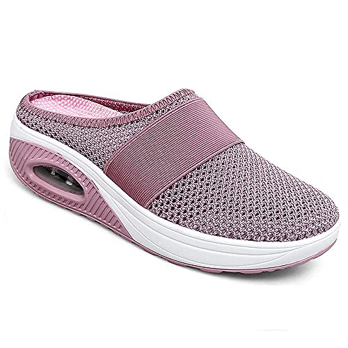 Kookmean Zapatillas para mujer, Zapatos para caminar para diabéticos para mujer, Zapatos ortopédicos sin cordones, Zapatos de malla para mujer con cojín de aire, Pink, 37 EU