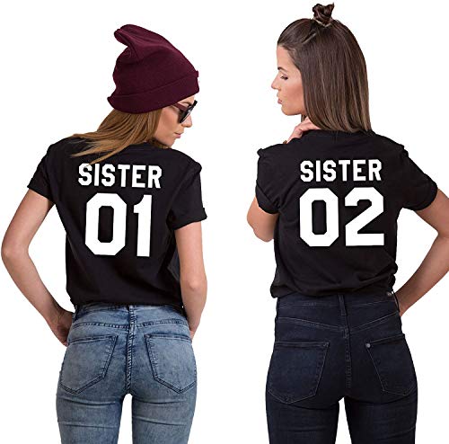 Couples Shop BFF Best Friends Mujer Niñas T-Shirt Pareja Sister - 1x Camiseta Sister 01 Negro M
