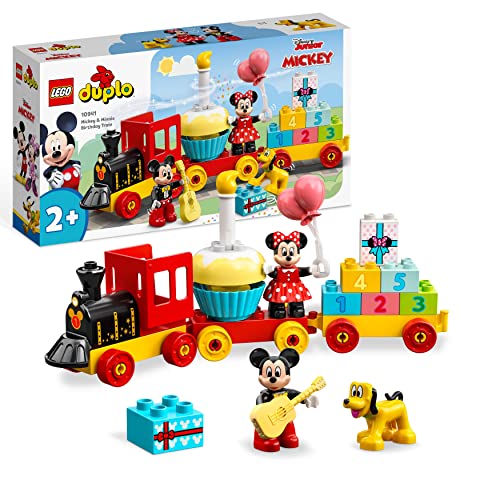LEGO Duplo Tren de Cumpleaños de Mickey y Minnie de Juguete para Niños y Niñas de 2 Años o Más, Figura de Personajes Disney, Pluto, Tarta y Vela, Regalos Infantiles 10941