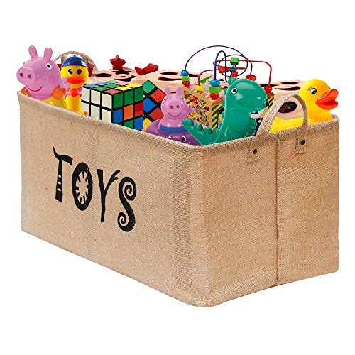 Gimars Contenedor de canasta grande para juguetes Caja de almacenamiento plegable sin tapa Organizadores juguetes niños en yute(22 pulgadas)