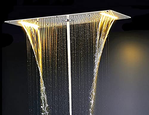 Cascada Luxury 15 x 28 pulgadas LED cascada lujoso cabezal de ducha empotrado, 4 tipos de lluvia (negro mate)