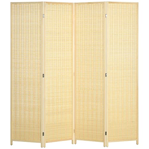 HOMCOM Biombo de 4 Paneles Plegable 180x180 cm Separador de Ambientes Divisor de Habitación Tejido a Mano de Bambú e Hilo de Algodón Decoración Elegante para Salón Natural