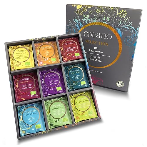 Creano Set de regalo de té de hierbas orgánicas 'Orgánico Herbal Tea' – 27 bolsas de té orgánicas en 9 diferentes variedades – 54 g – Novedad 2022*