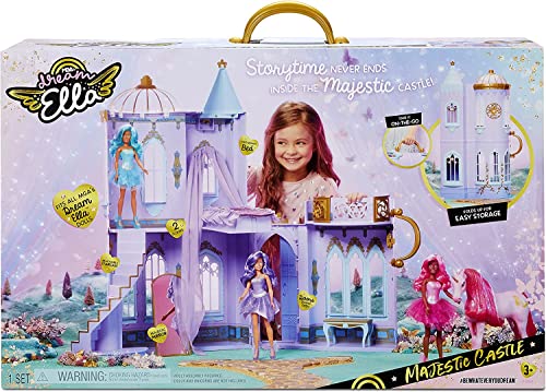 Aria MGA's Dream Ella Majestic Castle - Juguete para niños - Castillo portátil de Dos Pisos - Tiene Capacidad para 2 muñecas de 29 cm - con Puertas, Muebles y Accesorios - Edad: 3+ años