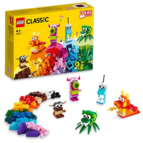 LEGO Classic Monstruos Creativos, Caja de Ladrillos para Construir, Juguete para Niños y Niñas de 4 Años o Más, Set para Crear 5 Mini Figuras de Colores 11017
