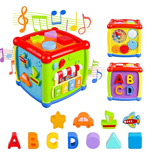 AiTuiTui Música Cubo de Actividades, 6 en 1 Incluye Caja de música Bloques Reloj Habilidades Motoras Juguetes Educativos con luz de Sonido de 18 Meses Regalo para bebés Niños