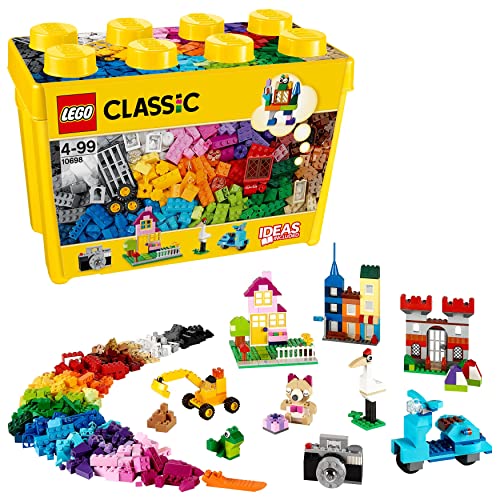 LEGO 10698 Classic Caja de Ladrillos Creativos Grande, Juguetes para Niños y Niñas de 4 Años o Más, 2 Bases Verdes, Animales, Casas y Coches de Juguete, Juego de Construcción