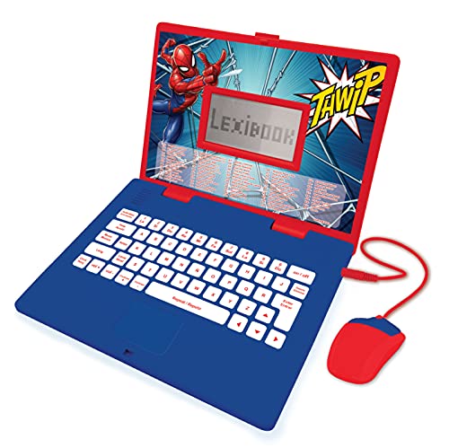 LEXIBOOK Spider-Man-Ordenador portátil Educativo y bilingüe español/inglés-Juguete para niños con 124 Actividades para Aprender, Juegos y música-Azul/Rojo, Multicolor