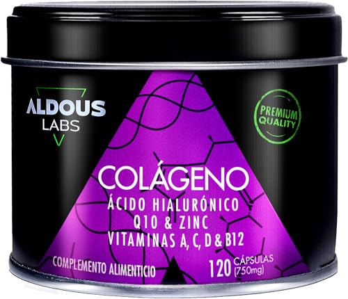 120 Cápsulas Colágeno con Ácido Hialurónico + Coenzima Q10 + Vitaminas A, C, D y B12 + Zinc | Energía y Articulaciones Fuertes | Colágeno Hidrolizado | 750mg | Fabricado en España