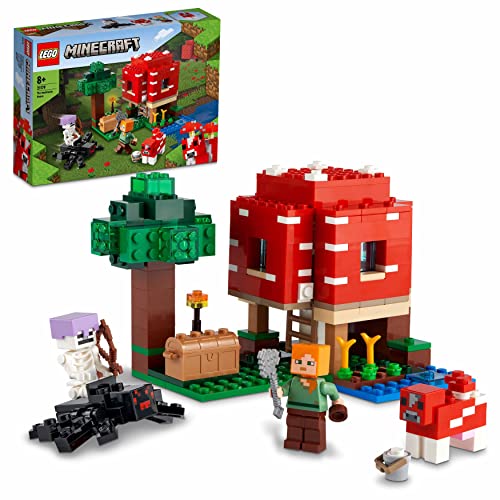LEGO, 21179 Minecraft, La Casa-Champiñón, Juguete para Niños, Idea de Regalo con Figuras de Alex, Champiñaca y Jinete Arácnido, Multicolor