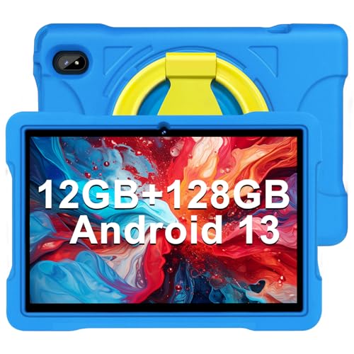 2024 Newest Tablet 10 Pulgadas 12GB RAM+128GB ROM 1TB TF, Tablet Familiar/Tablet Niños, Andorid 13, WiFi 5G, Cores 2.0Ghz, BT 5.0, Google GMS, 8MP+5MP, Kids Space, Play Store, con Funda EVA (Azul)