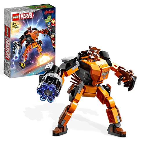 LEGO, 76243 Marvel Armadura Robótica de Rocket, Guardianes de la Galaxia, Figura de Acción de Juguete para Construir, Vengadores, Regalos para Niños, Multicolor