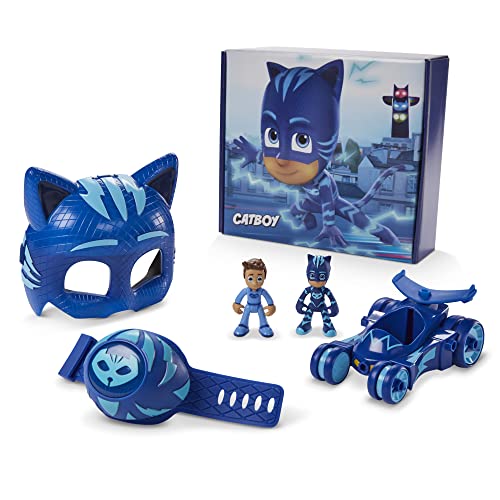 PJ Masks - Catboy Empaque de Poder - Juguete Preescolar - Set con 2 Figuras de acción, vehículo, Brazalete y máscara para niños de 3 años en adelante