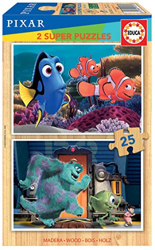 Educa - Disney Pixar : Buscando a Nemo y Monsters Inc 2 Puzzles Infantiles de Madera ecológica de 25 Piezas, a Partir de 3 años (18597)